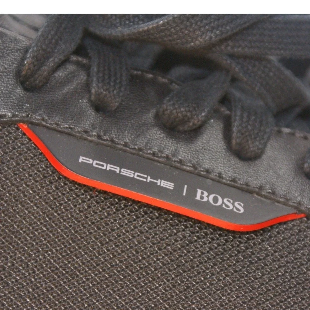 Hugo Boss x Porsche Mens 10.5 Black Leather Textile Low Top Trainers Designer